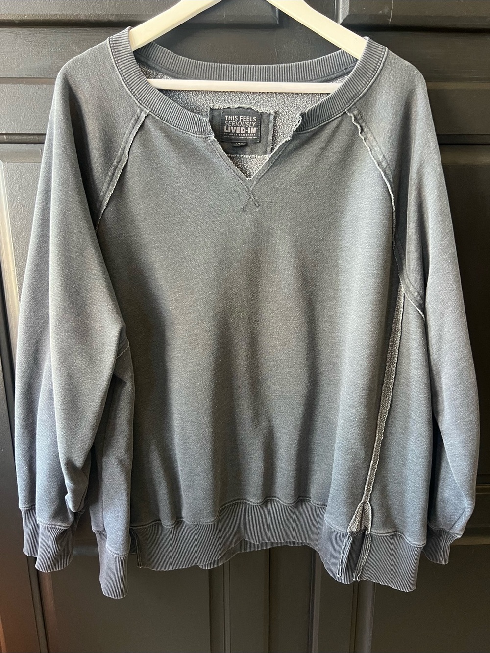 American Eagle This Feels Seriously Lived in Sweatshirt Pullover Charcoal Large